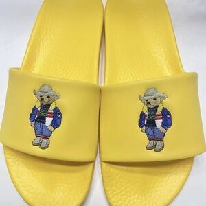 NEW Polo Ralph Lauren BIG POLO BEAR Cowboy Pool Slides Sandals YELLOW